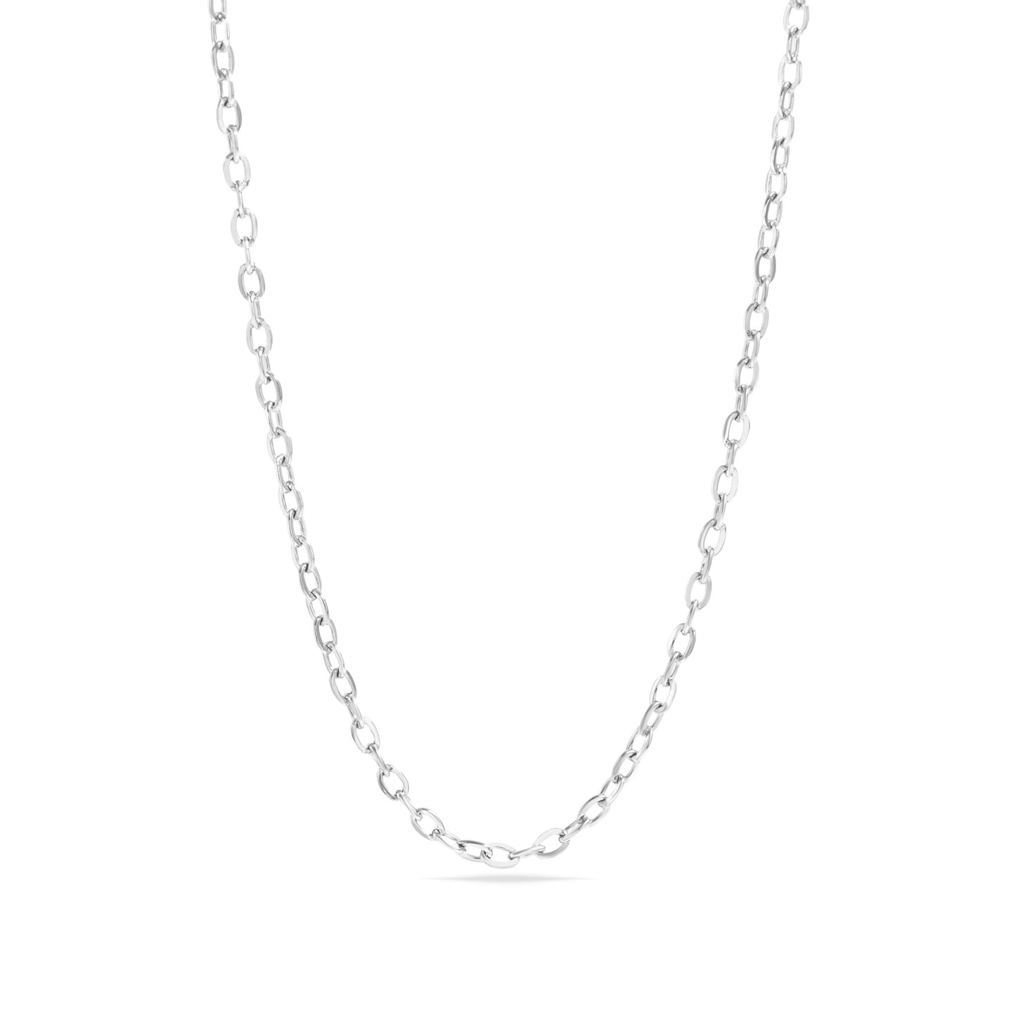 Silver chain necklace on a white background