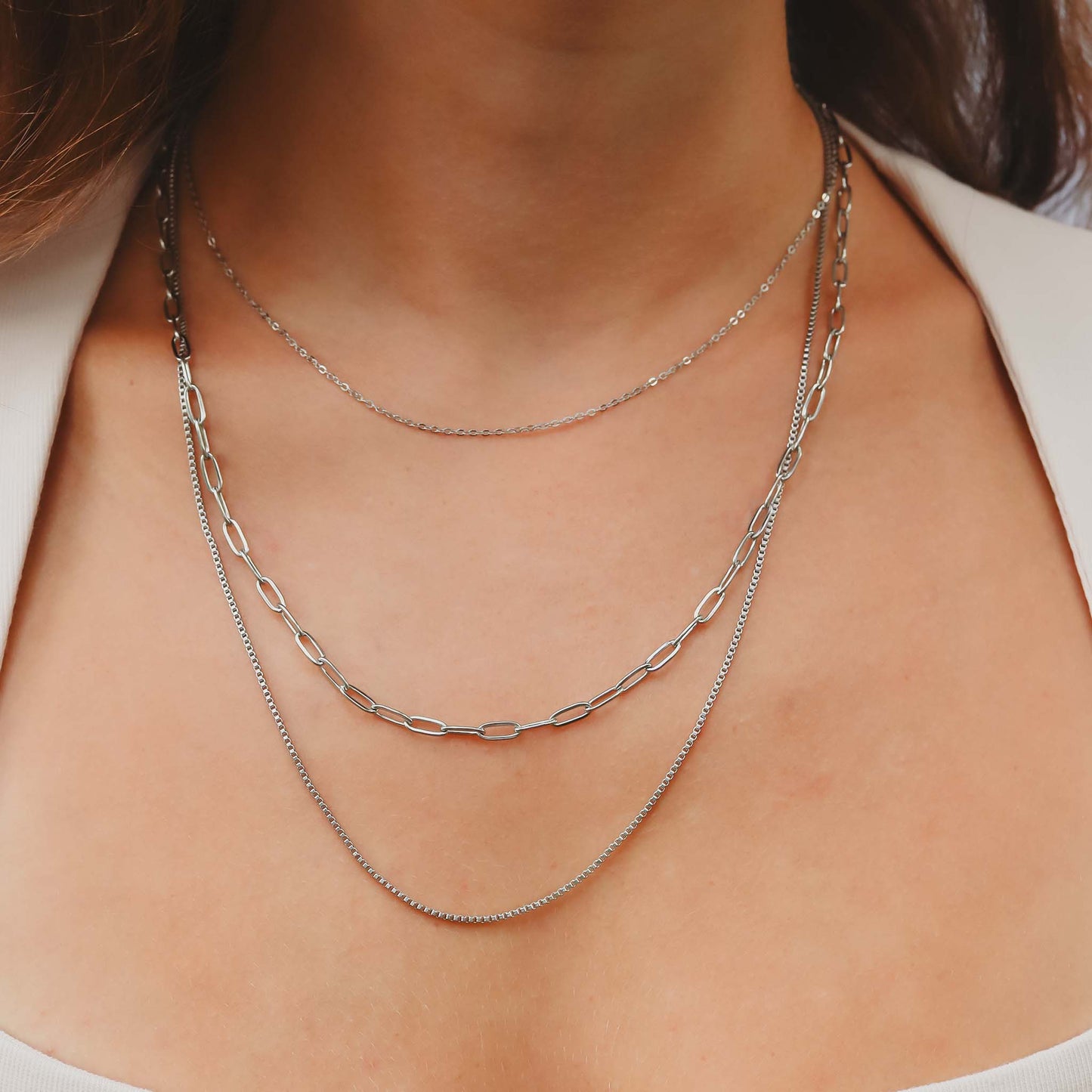 North Shore Three Layer Necklace - Minimalist Paperclip Chain