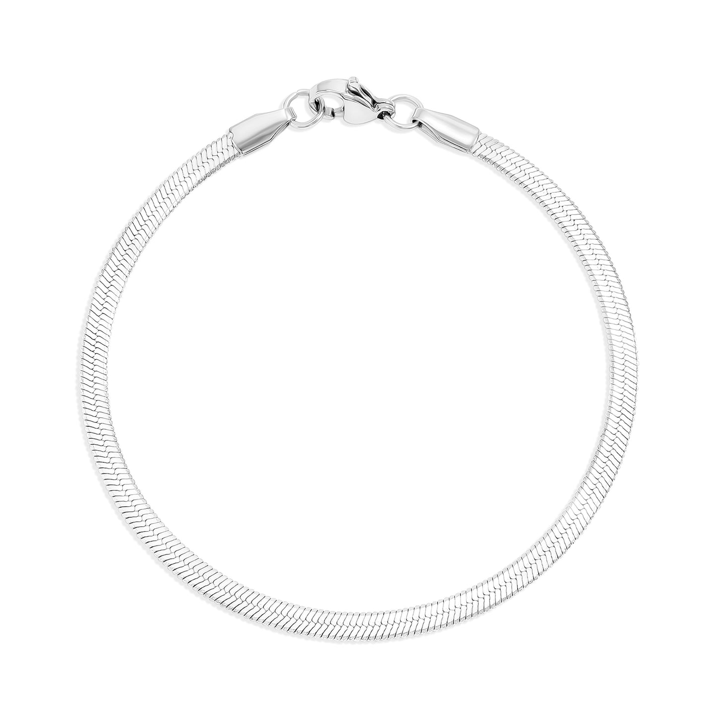 Silver herringbone bracelet on a white background