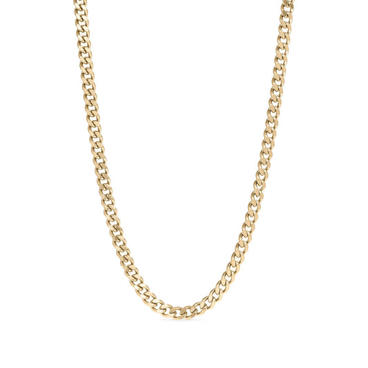 Gold diamond cut curb chain necklace on a white background