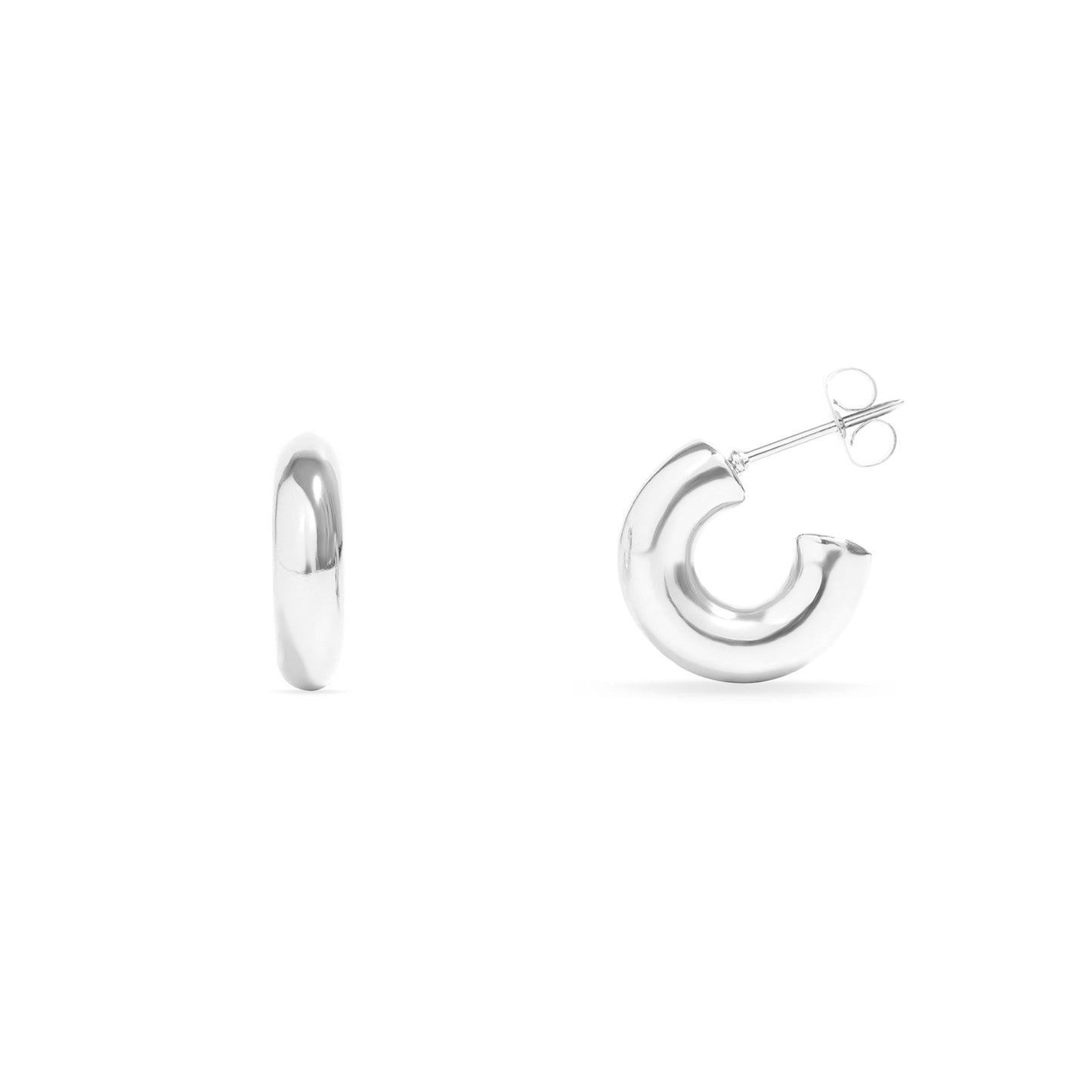 Silver hoop earrings on a white background