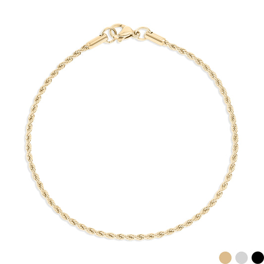 Gold rope bracelet on a white background