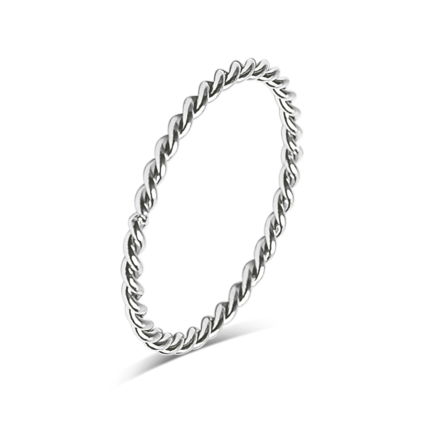 Silver braided ring on a white background