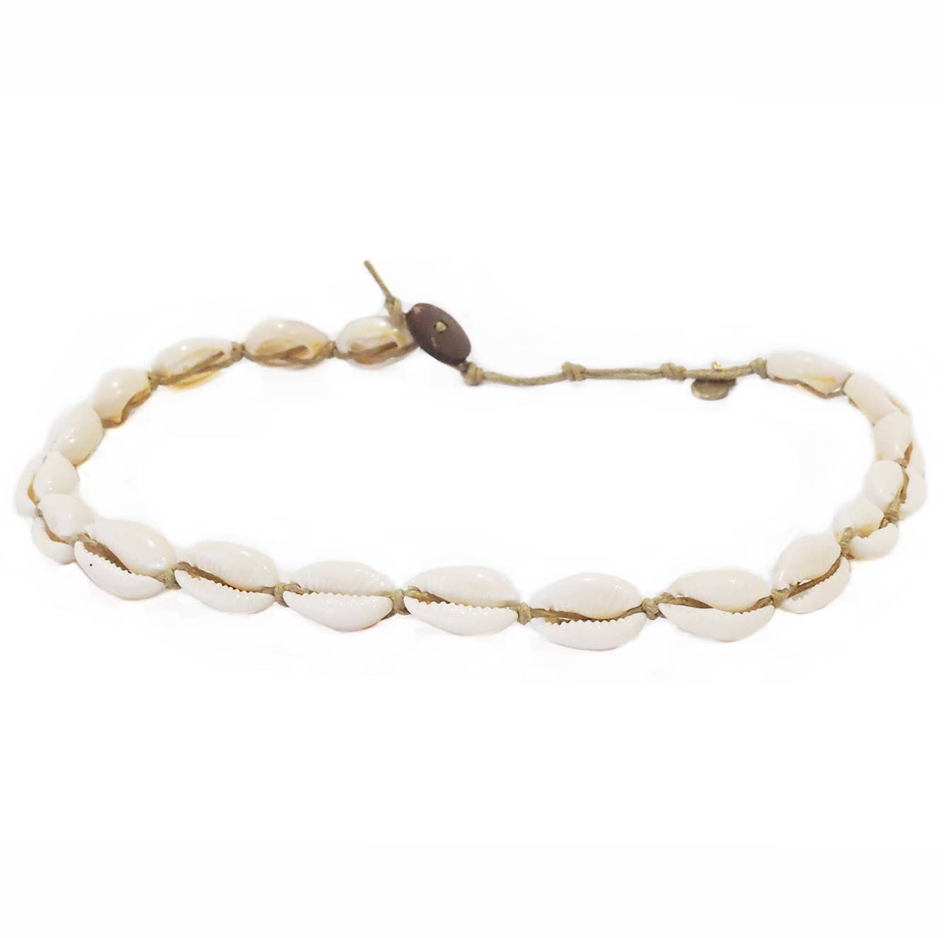 Necklace with white shell beads on a white background