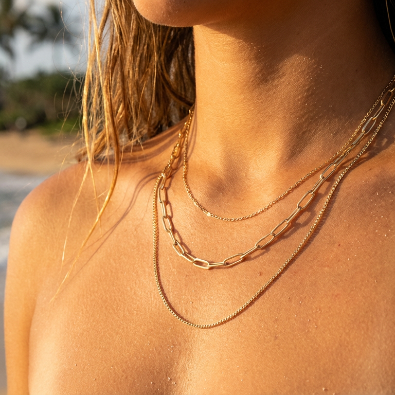 North Shore Three Layer Necklace - Minimalist Paperclip Chain