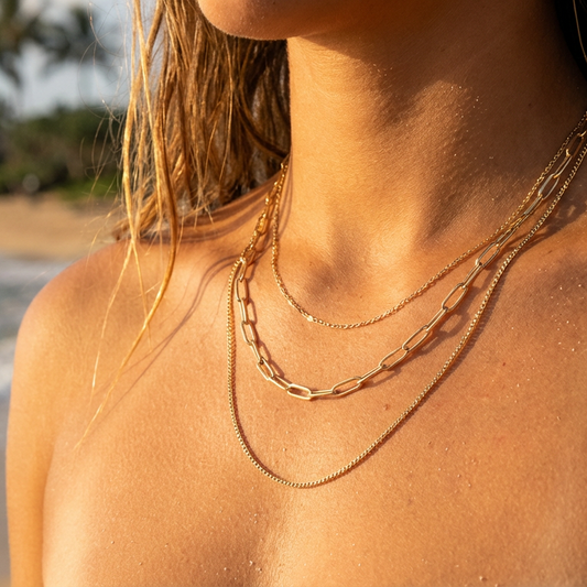 North Shore Triple Layered Necklace - Minimalist Paperclip Chain