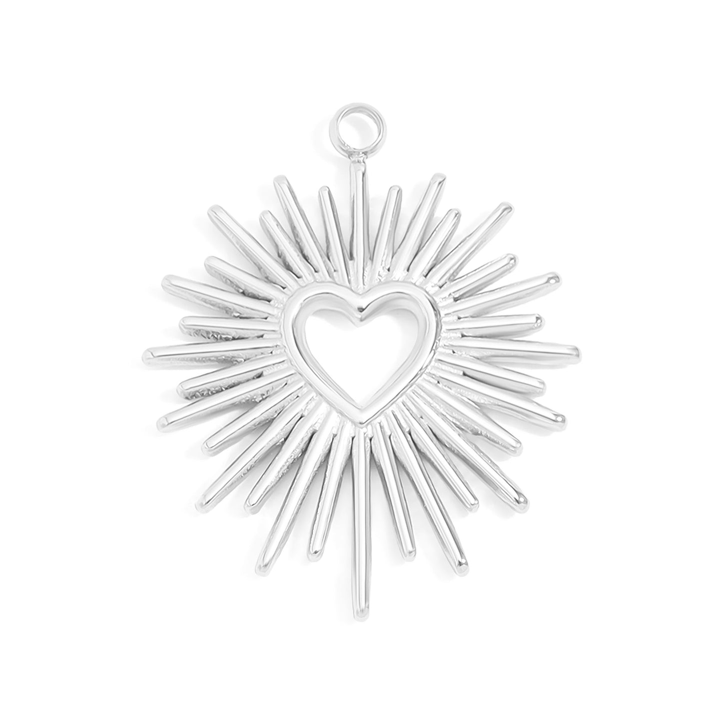 Silver star-shaped pendant with a heart in the center on a white background
